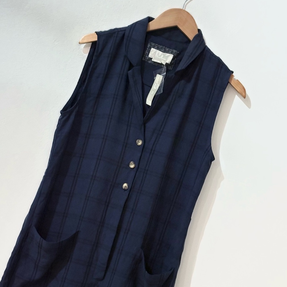 NWT Anthropologie Navy Plaid Sleeveless Cropped Jumpsuit Pockets Small - Picture 6 of 9